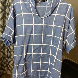 Blue and white checkered top